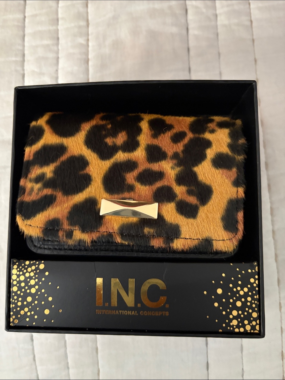 INC International Concepts Leopard Faux-Fur Clutch Wallet in Brown and Black